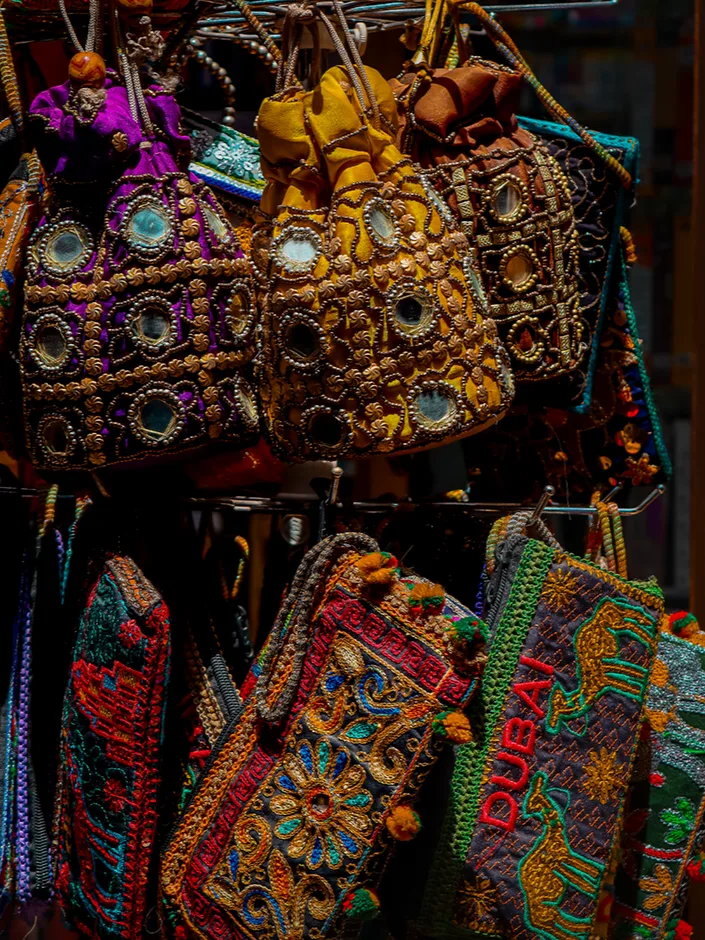 Embroidered bags on a rack, Bur Dubai