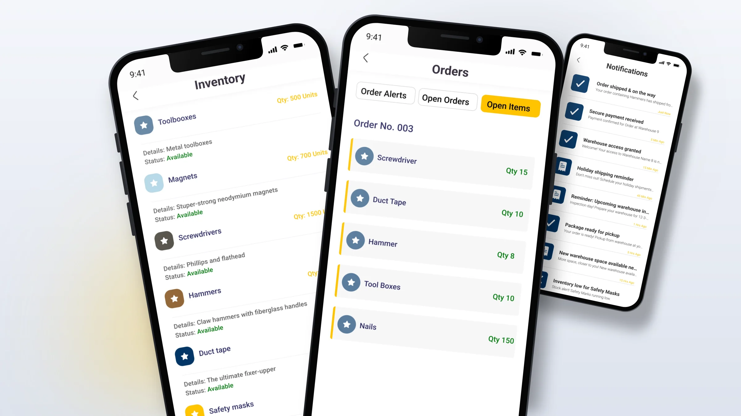 Inventory, orders & notifications